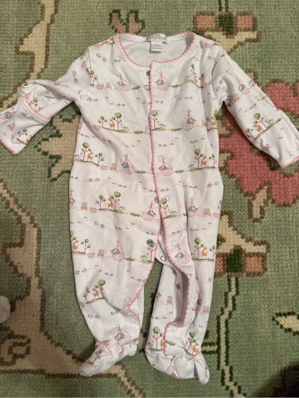 Kissy Kissy Pink & White Boat Print Footed Pajamas